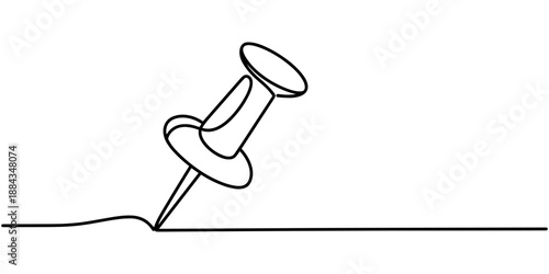 Continuous one line drawing of Push pin. Single line drawing illustration of Paper pin. Pin icon concept thumbtack icon neon glow vector illustration.