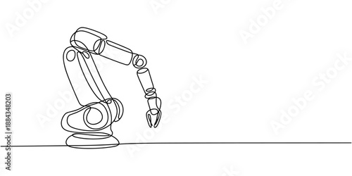 Robotic arms or industry manipulator positioned continuous line drawing element isolated on white background for decorative element. Vector illustration of mechanical robot in trendy outline style.