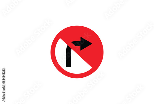 Red circular road sign prohibiting right turns