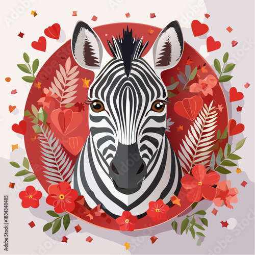  Zebra surrounded by red paper cut decorations