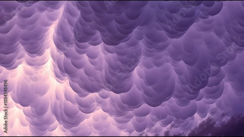 Intense purple violet mammatus clouds moving across dramatic evening sky, for beautiful power nature, environmental change, atmospheric science, turbulent weather systems