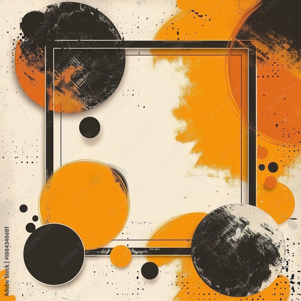 Obraz premium Abstract Art with Bold Orange and Black Circles