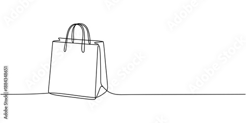 Bag shop line art continuous gift icon illustration vector store outline. Retail bag shop line hand handbag one fashion doodle linear sketch single paper sale present.