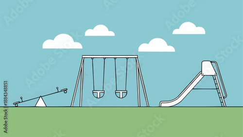 Outdoor playground equipment with swings and slide.