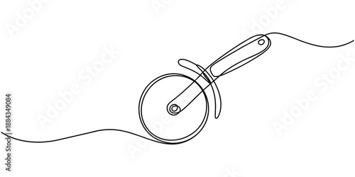 one continuous line drawing of pizza cutter.one line drawing of pizza cutting tool.single line vector illustration.isolated white background
