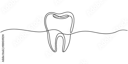 Single continuous abstract line drawing of tooth dental clinic and care concept, Continuous one line drawing of tooth simple dental tooth line art vector illustration