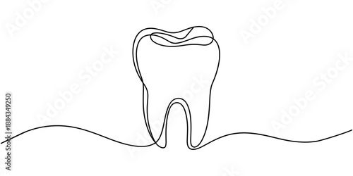 Single continuous abstract line drawing of tooth dental clinic and care concept, Continuous one line drawing of tooth simple dental tooth line art vector illustration