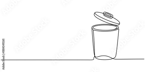 Recycling Bin continuous one line drawing illustration. One line drawing trash bin clean environment vector, One continuous line drawing of garbage container. Trash can, dustbin, recycle concept.