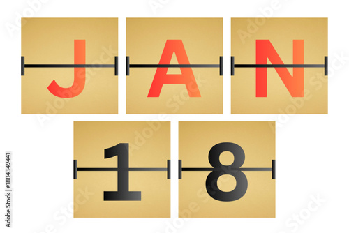 18 January calendar single day, week vector, illustration icon. Red, gray, black, golden and white color background calendar page vector for of the month January 18