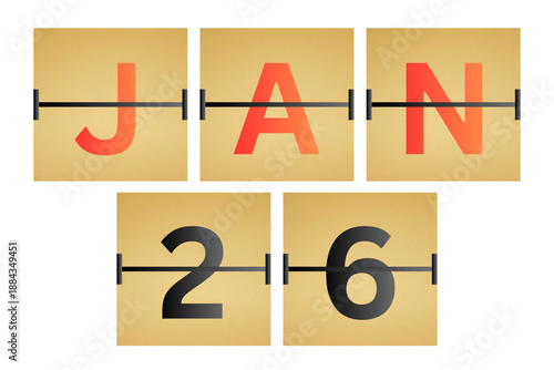 26 January calendar single day, week vector, illustration icon. Red, gray, black, golden and white color background calendar page vector for of the month January 26