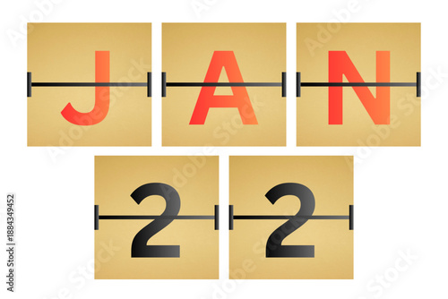 22 January calendar single day, week vector, illustration icon. Red, gray, black, golden and white color background calendar page vector for of the month January 22