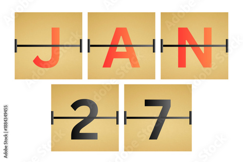 27 January calendar single day, week vector, illustration icon. Red, gray, black, golden and white color background calendar page vector for of the month January 27