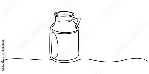 Continuous one line drawing of an vintage milk can, Continuous one line drawing of an vintage milk can, Picture of milk barrel illustration related to livestock Is a black and white picture, minimal.