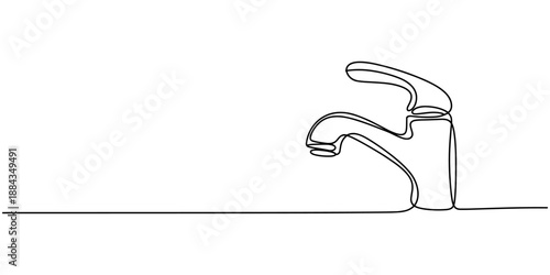 Continuous one line drawing of water faucet. Single line drawing illustration of water tap, International hand washing day concept line art, Editable outline, Vector illustration.