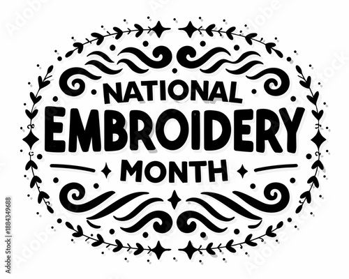 Embroidery Month Vector Illustration, Stitching Art and Textile Creativity Design
