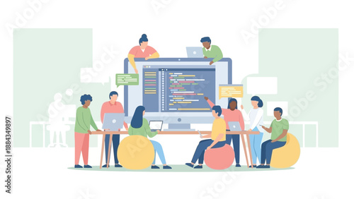 Diverse Team Collaborating on Software Development Project.