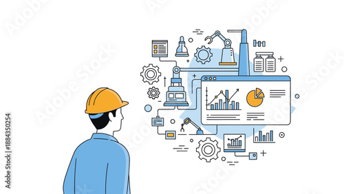 Engineer Overseeing Automated Industrial Processes and Data Analysis.
