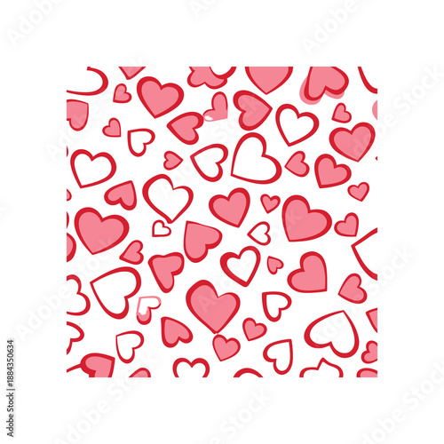 The image shows various pink hearts on a white background in an illustration.