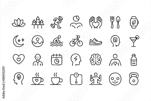 Self care routine symbols for lifestyle coaching dashboards