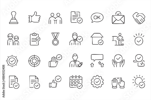 Business workflow approval line icons for enterprise process tools
