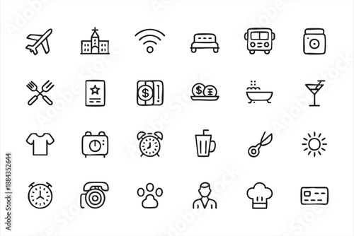 Travel Service Icon Collection for Hotel Websites, Accommodation Dashboards, Tourism Platforms