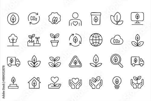 Sustainability Eco Line Icons for Green Business UI Kits, Carbon Tracking Dashboards