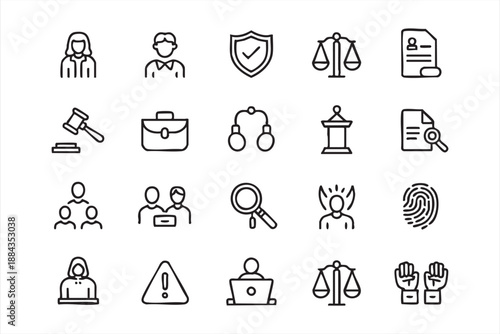 Court Procedure Icons for Litigation Apps, Legal Document Management Systems