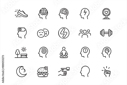 Self Care Outline Icons for Coaching Apps, Lifestyle Wellness Websites