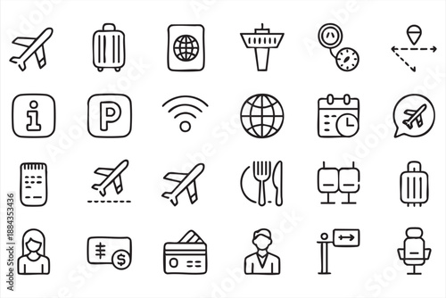 Passenger Journey Line Icons for Terminal Wayfinding, Tourism Apps