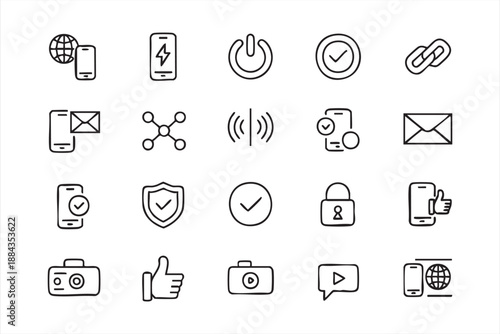 Smartphone UI Icons for Digital Communication Apps, Secure Device Controls