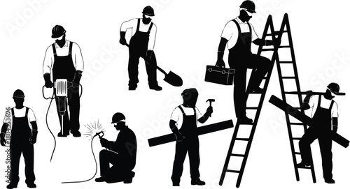 Set of builder worker silhouette vector  illustration 