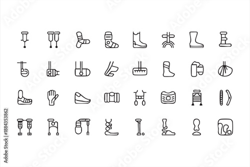 Fracture and Brace Icons for Recovery Tracking, Healthcare Application Interfaces