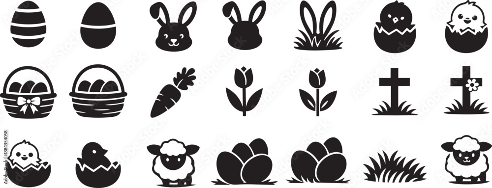 Obraz premium Easter Icon Set – Black Silhouette Easter Symbols with Moderate Detail