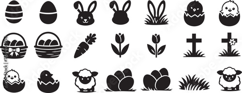 Easter Icon Set – Black Silhouette Easter Symbols with Moderate Detail