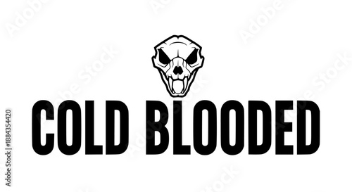 Striking black and white graphic design featuring an aggressive feline skull logo positioned above bold capitalized lettering spelling out the brand name cold blooded merchandise