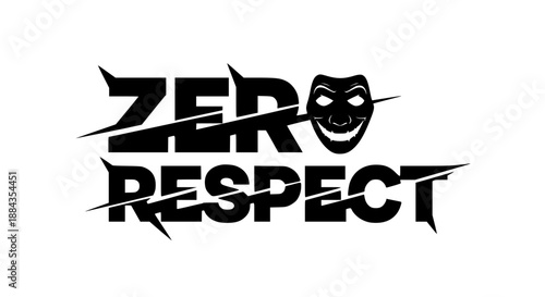Bold black and white graphic logo featuring aggressive stylized lettering for zero respect combined with an unsettling grinning stylized face mask emblem design.