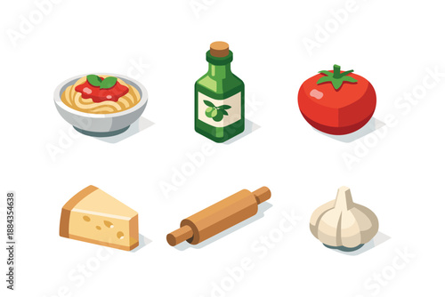 Italian Food Ingredients Isometric Icons