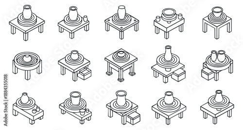 A set of various joystick buttons and controls in clean outline vector style, ideal for gaming interface design