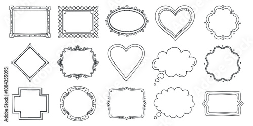 A collection of decorative frames and shapes in outline vector style, ideal for invitation design and creative projects