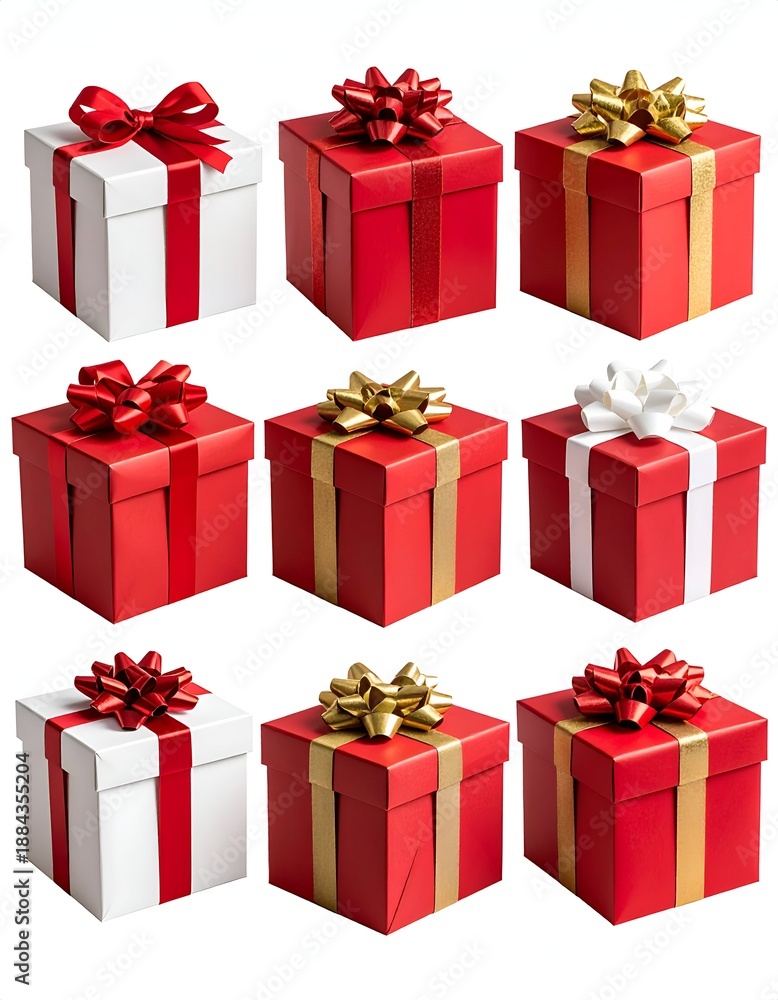 Fototapeta premium An arrangement of colorful gift boxes with various bows, perfect for festive occasions