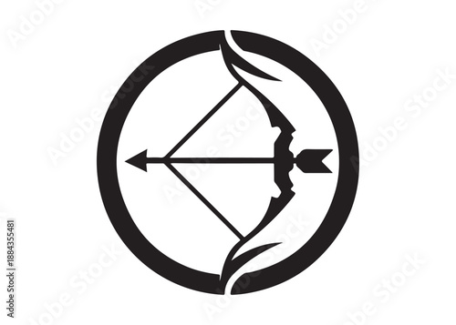 archery logo silhouette vector, bow and arrow logo silhouette illustration, bow and arrow silhouette logo vector, archery sports logo vector, archer bow man logo vector silhouette on white background.