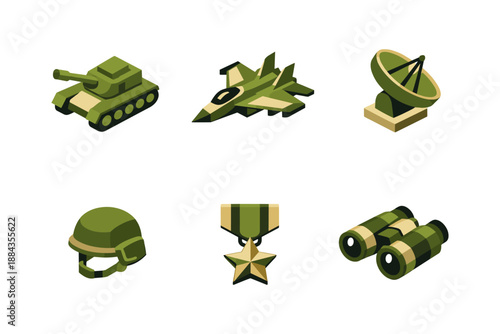Military Icons Set Isometric