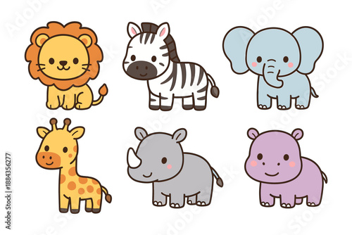 Cute Cartoon Safari Animals Collection