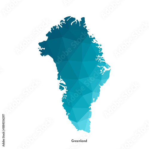 Vector isolated illustration icon with simplified blue silhouette of Greenland map, autonomous territory of Denmark. Polygonal geometric style. White background