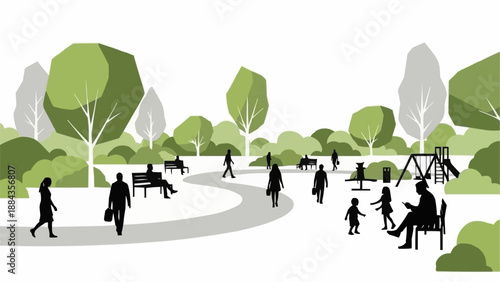 People enjoying a sunny day in a vibrant city park.