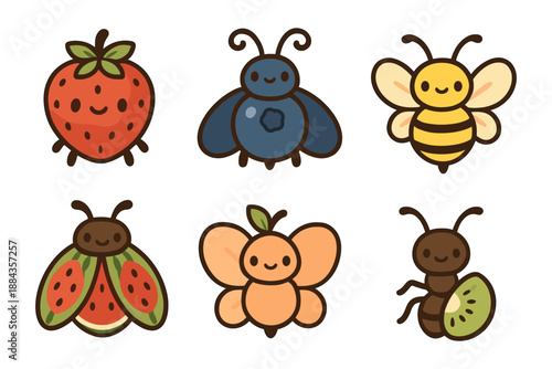 Cute Fruit Insect Characters