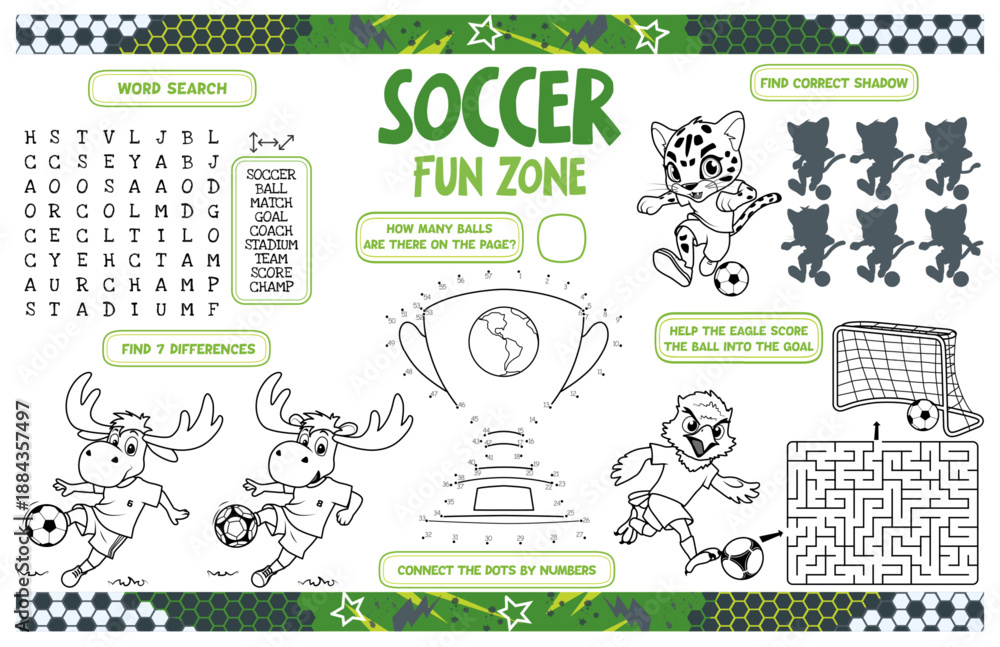 Fototapeta premium Festive placemat for children. Printable activity sheet 