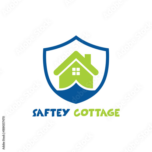 Shield style safety cottage logo featuring protected home symbol suitable for security services, insurance companies, safe housing projects and home protection branding
