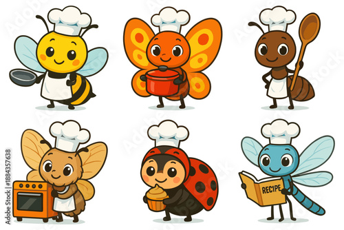 Cute Cartoon Insects as Chefs
