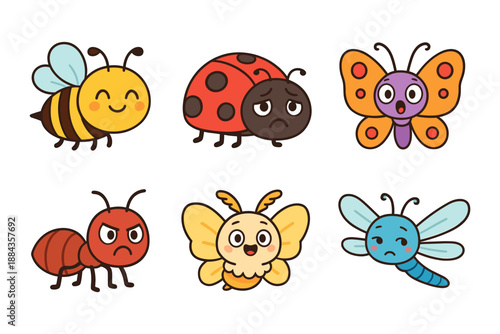 Cute Cartoon Insects With Emotions